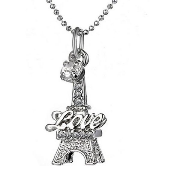 Silver Moon Bay Jewelry - Paris Eiffel Tower Crystal Charm Necklace